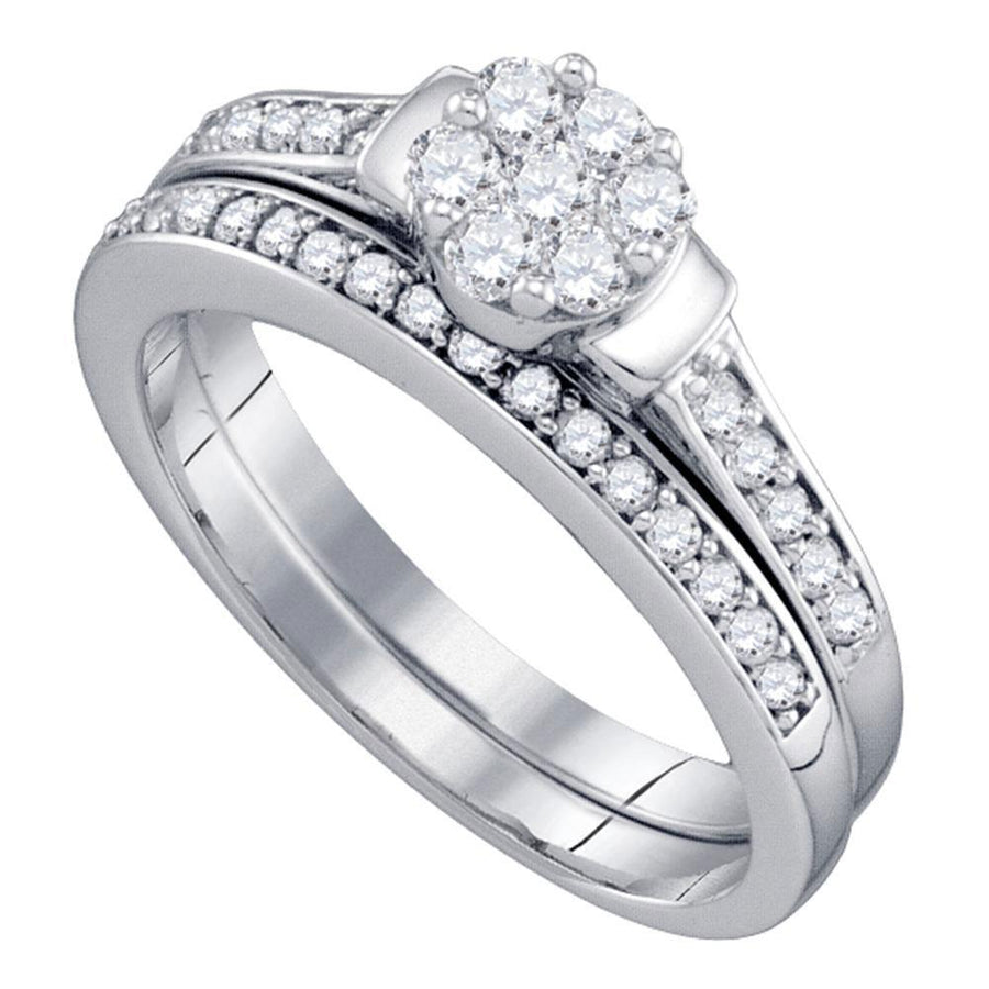 10kt White Gold Diamond Cluster Bridal Wedding Ring Band Set 1/2 Cttw