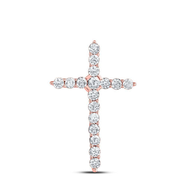 14kt Rose Gold Womens Round Diamond Cross Pendant 1/2 Cttw