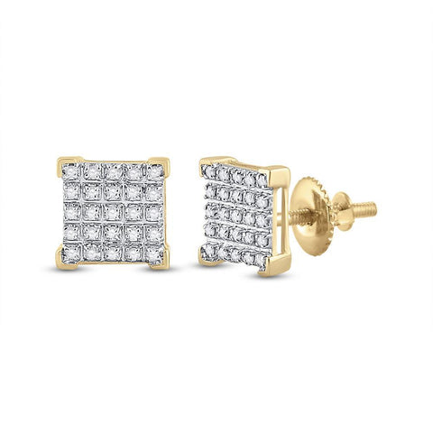 10kt Yellow Gold Round Diamond Square Earrings 1/6 Cttw