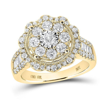 10kt Yellow Gold Round Diamond Cluster Bridal Wedding Engagement Ring 1-5/8 Cttw