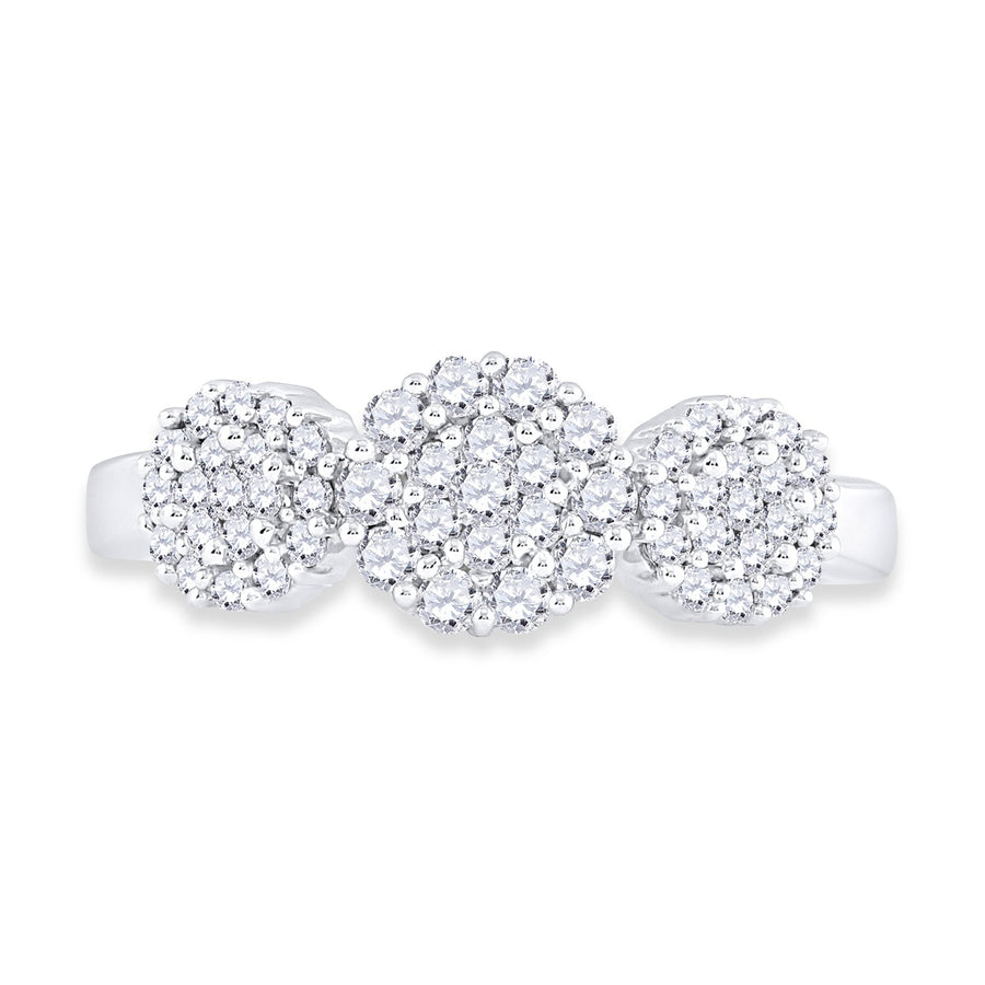 14kt White Gold Womens Round Diamond Triple Flower Cluster Ring 1/2 Cttw