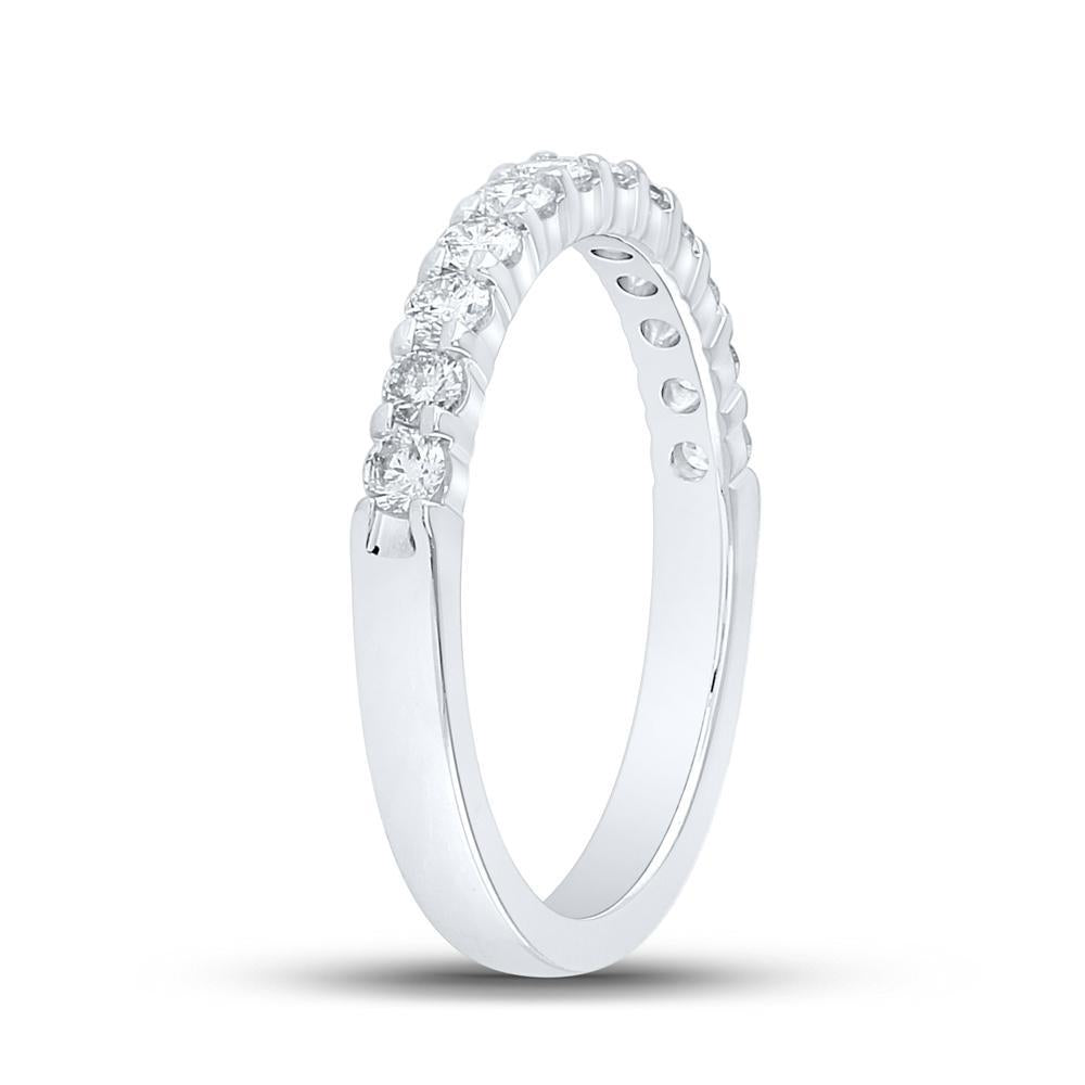 14kt White Gold Womens Machine Set Round Diamond Single Row Wedding Band 1/2 Cttw