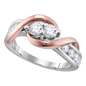 14kt Two-tone Gold Round Diamond 2-stone Bridal Wedding Engagement Ring 3/4 Cttw
