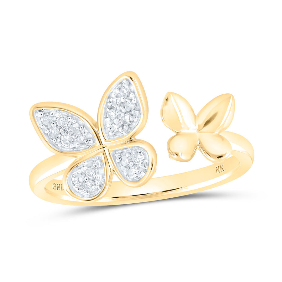 10kt Yellow Gold Womens Round Diamond Butterfly Ring 1/8 Cttw