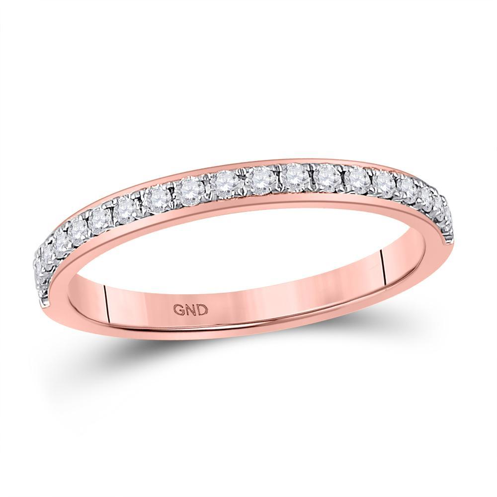 14kt Rose Gold Womens Round Diamond Wedding Single Row Band 1/4 Cttw