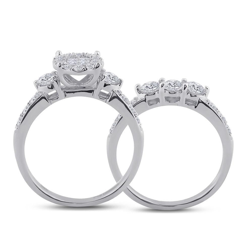 14kt White Gold Princess Diamond Bridal Wedding Ring Band Set 1-1/2 Cttw