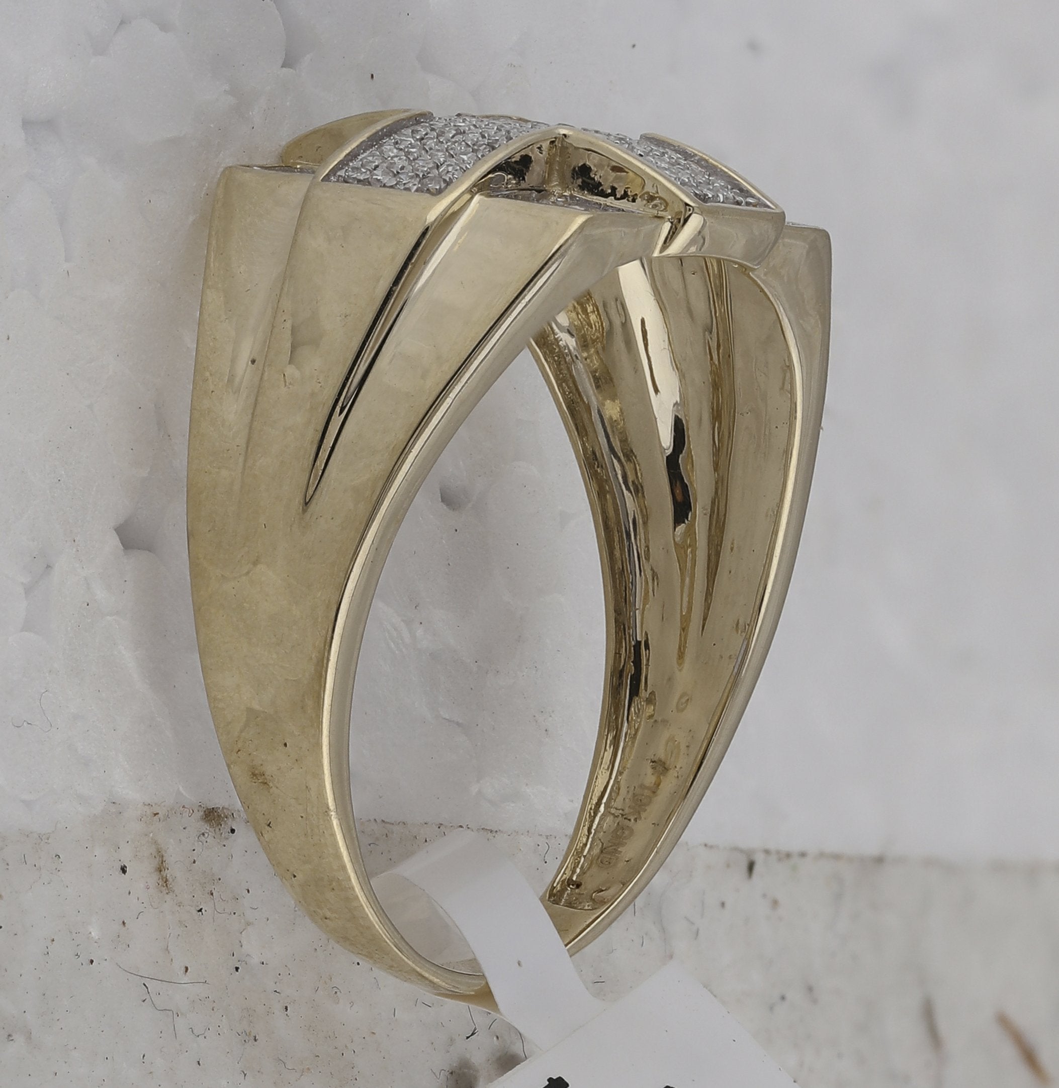 10kt Yellow Gold Mens Round Diamond Cross Ring 1/3 Cttw