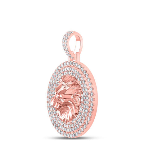 10kt Rose Gold Mens Round Diamond Lion Face Charm Pendant 2-1/2 Cttw