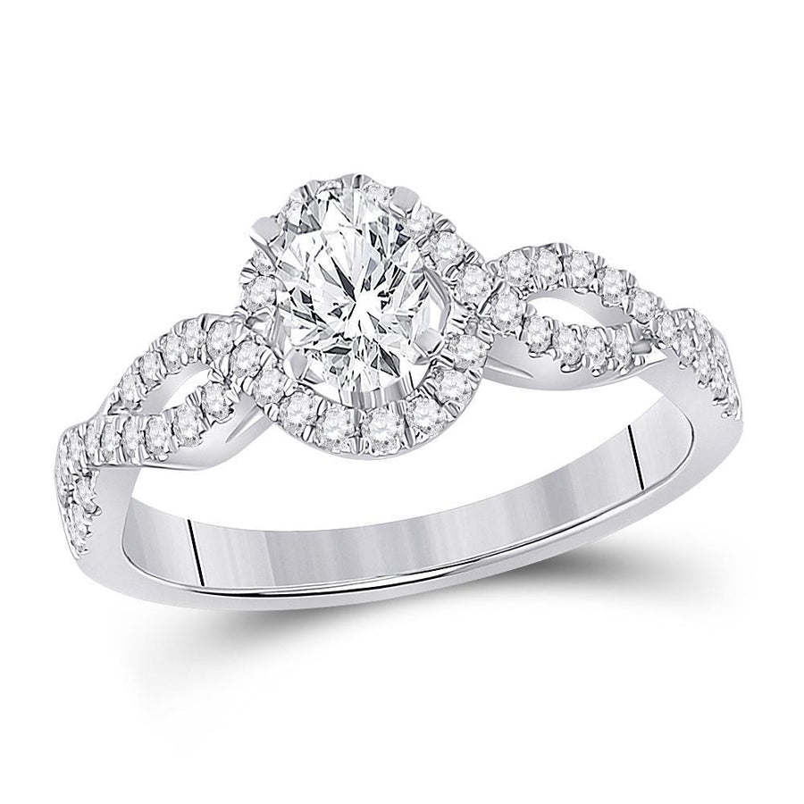14kt White Gold Oval Diamond Halo Bridal Wedding Engagement Ring 7/8 Cttw