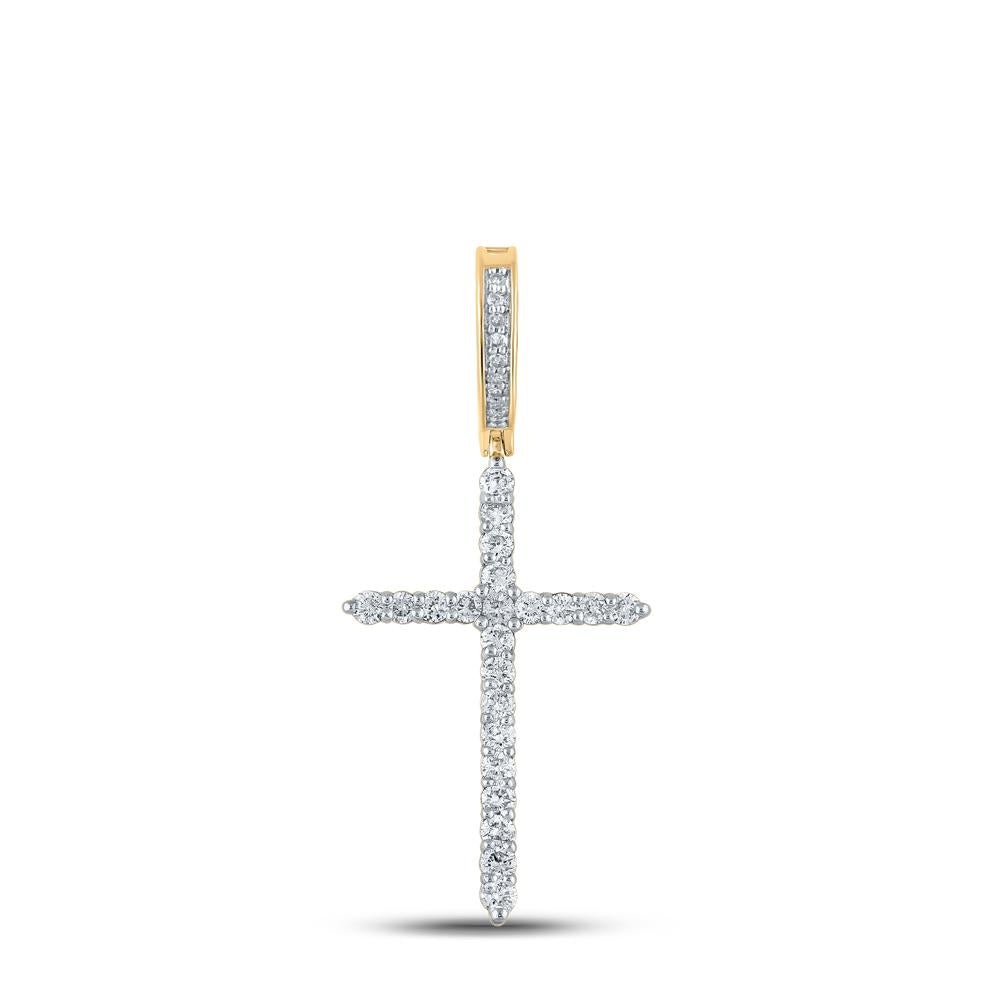 10kt Yellow Gold Mens Round Diamond Cross Charm Pendant 1/2 Cttw